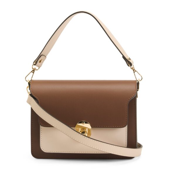ISADORA Brown Made In Italy Leather Multi Compartment Structure Crossbody Bag - Picture 1 of 2